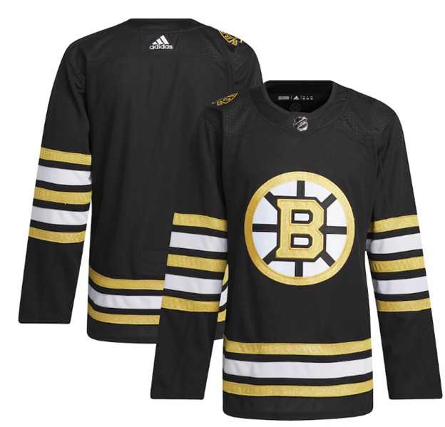 Men's Boston Bruins Blank Black 100th Anniversary Stitched Jersey Dzhi